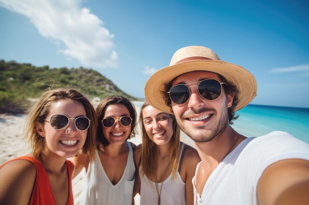 grupo de personas expresión feliz vacaciones de verano y concepto de playa generado por ai