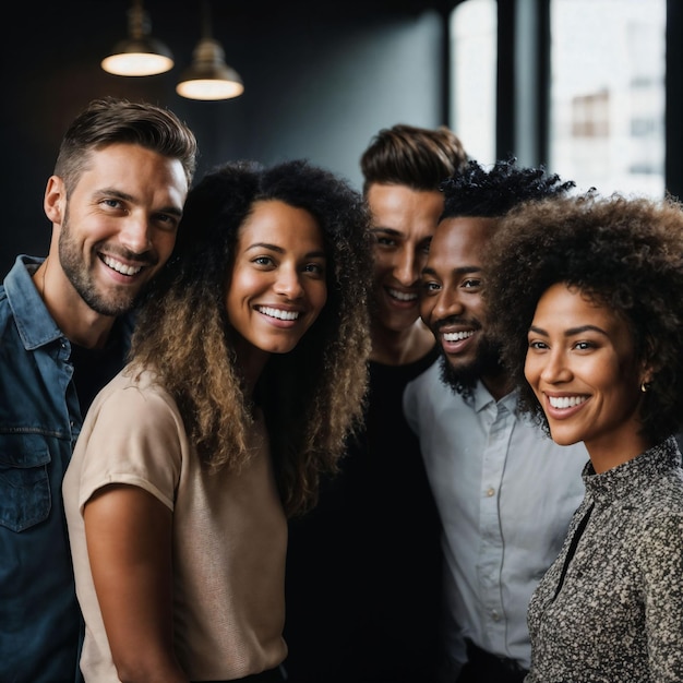 grupo de personas felices que trabajan en la oficina de IA generativa