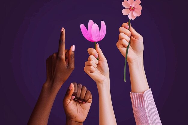 Foto un grupo de personas con flores en sus manos