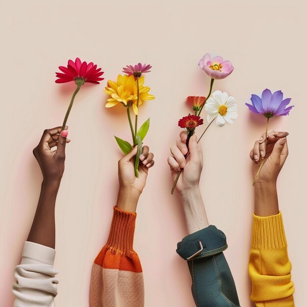 Foto un grupo de personas con flores en sus manos