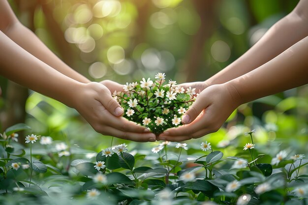 Foto grupo de personas con flores