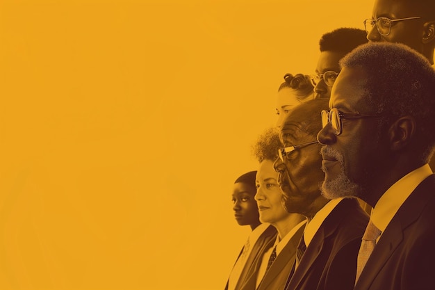 Foto un grupo de personas en un fondo amarillo concepto de diversidad étnica