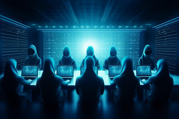 Foto un grupo de personas frente a una pantalla con las palabras " cibernético " en la pantalla.