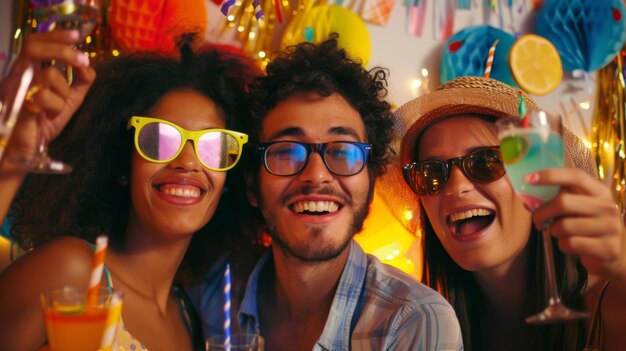 Grupo de personas con gafas de sol y sombreros