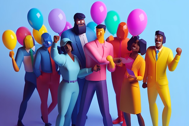 Un grupo de personas con globos delante de ellos.