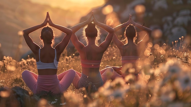 grupo de personas haciendo yoga en la naturaleza tiempo de yoga en la natura gente relajándose en la naturaleza