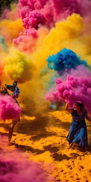 un grupo de personas con humo de color en el fondo