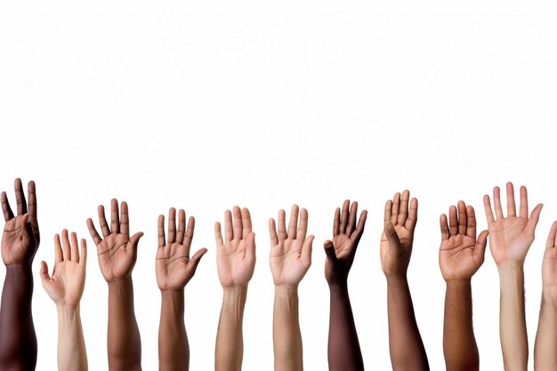 un grupo de personas con las manos en el aire con las manos levantadas