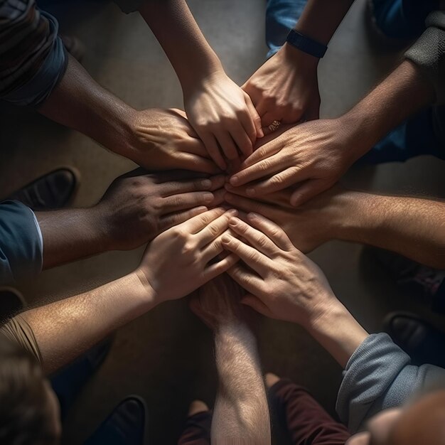 Foto un grupo de personas manos apiladas día de la juventud ia generativa