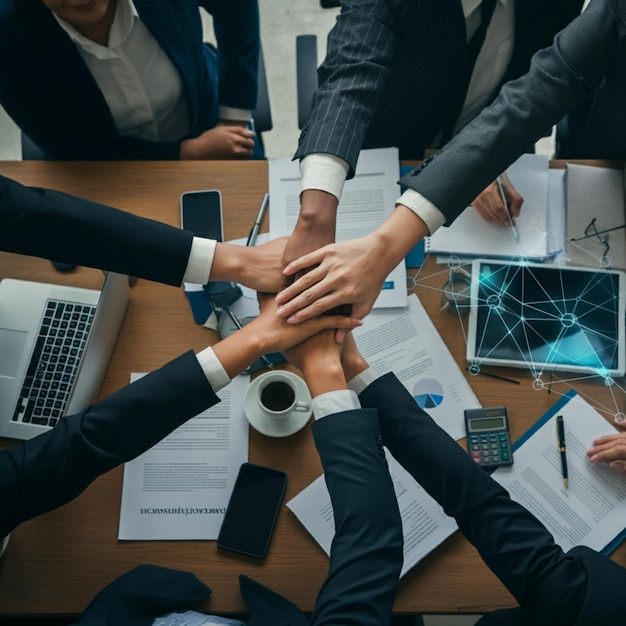 un grupo de personas con las manos entre sí
