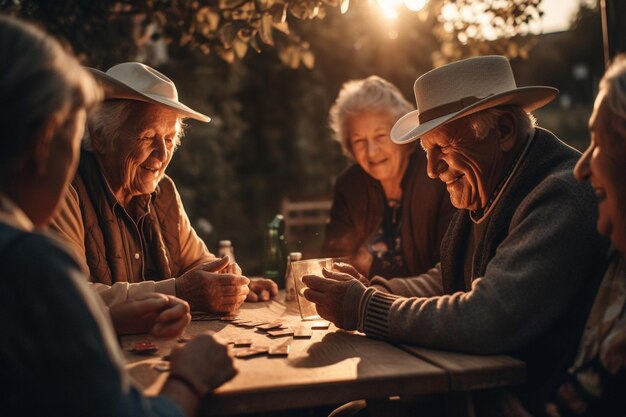 Un grupo de personas mayores jugando un juego de mesa.