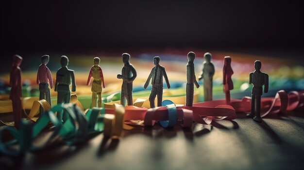 Grupo de personas en miniatura con ai colorido ribbonsgenerative