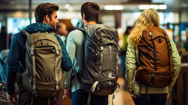 Un grupo de personas con mochilas caminando por un pasillo imagen generativa de ai