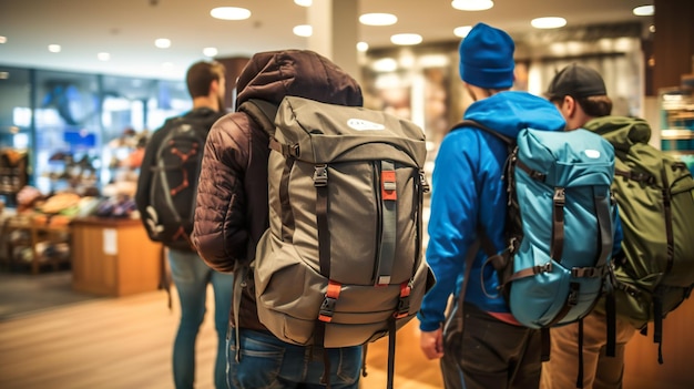 Un grupo de personas con mochilas en una tienda imagen generativa de ai