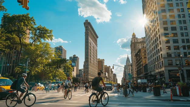 un grupo de personas montando bicicletas por una calle con un fondo de cielo