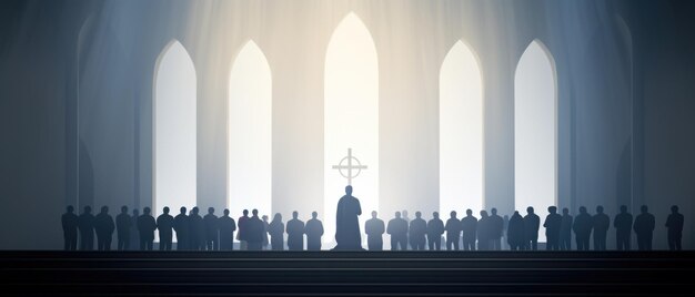 Grupo de personas orando en la iglesia