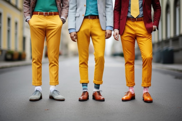 grupo de personas con pantalones y zapatos de colores