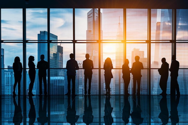 un grupo de personas paradas frente a una ventana