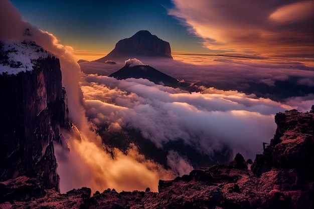 Grupo de personas de pie en la cima de una montaña Generativo Ai