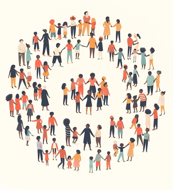 Un grupo de personas de pie en un círculo tomadas de la mano