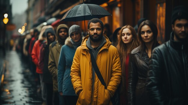 grupo de personas de pie en fila