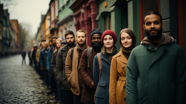 grupo de personas de pie en fila