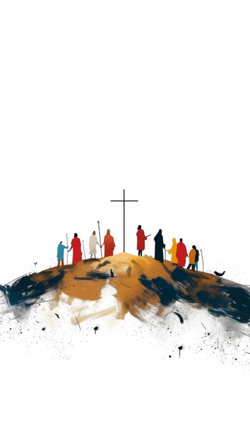 Un grupo de personas de pie frente a una alta cruz