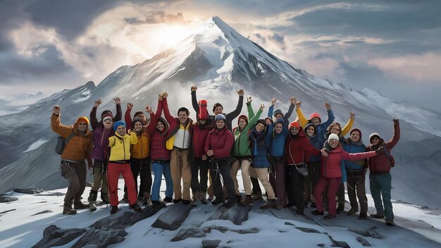 Un grupo de personas de pie en una montaña