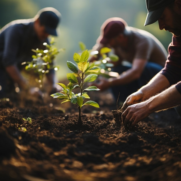 Foto un grupo de personas plantando árboles para las redes sociales