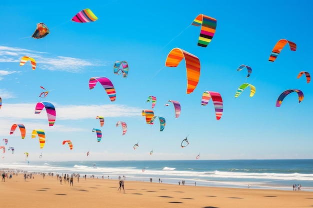 un grupo de personas en una playa con un fondo de cielo