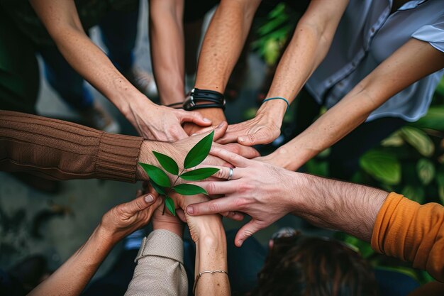 Un grupo de personas poniendo sus manos juntas