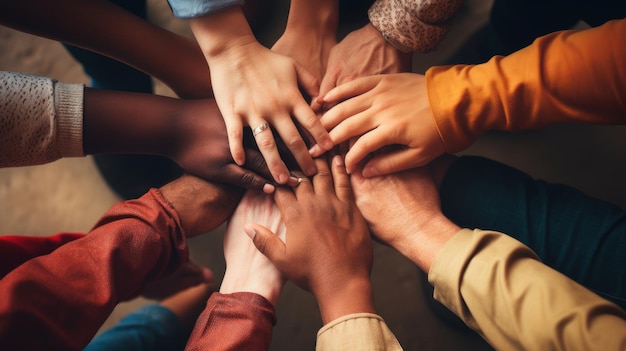 Un grupo de personas poniendo sus manos juntas