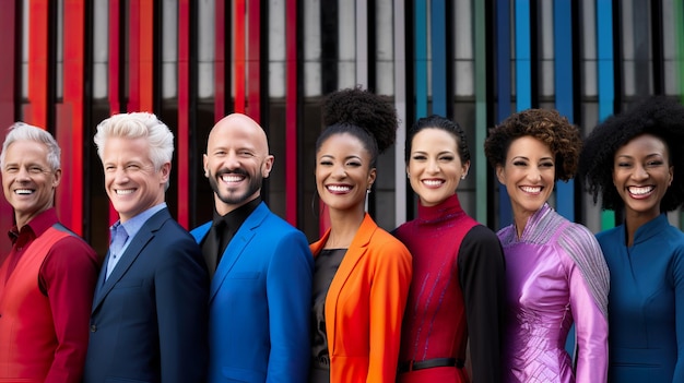 Foto un grupo de personas posando para una foto con uno que lleva una chaqueta púrpura