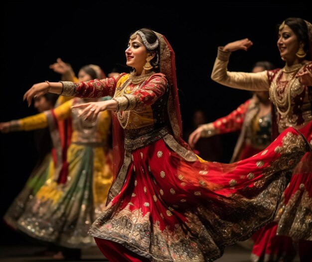 Foto un grupo de personas que realizan un movimiento de baile ágil garba