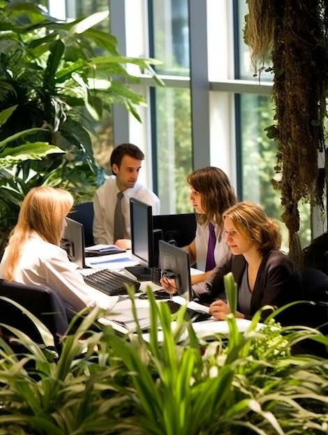 Grupo de personas que trabajan con computadoras en la mesa