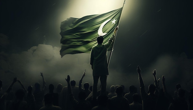 Foto un grupo de personas saludando la bandera de pakistán