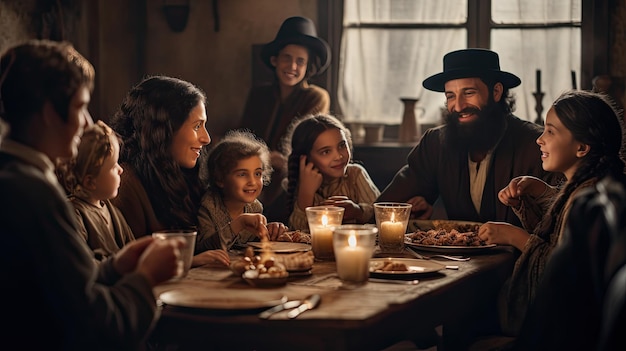 Grupo de personas sentadas alrededor de una mesa para cenar Pascua