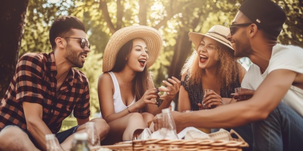 Un grupo de personas sentadas alrededor de una mesa de picnic Imagen generativa de IA