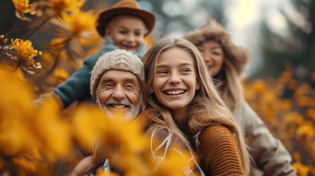 Un grupo de personas sonríe y ríe en un campo ai