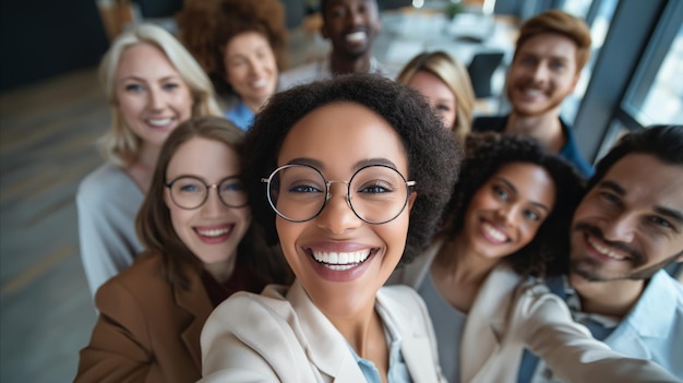 Grupo de personas sonrientes tomando un