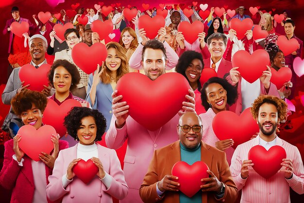 un grupo de personas sosteniendo un papel en forma de corazón con la palabra que amo en él