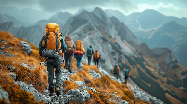 Un grupo de personas subiendo una montaña