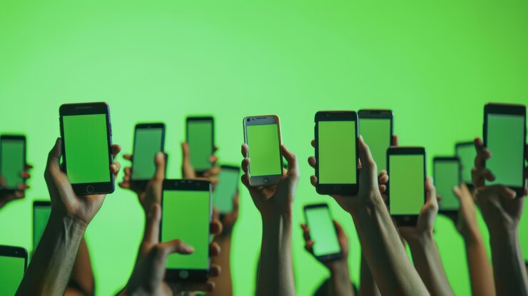Un grupo de personas tienen teléfonos celulares en una multitud