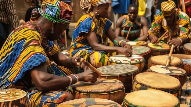 Un grupo de personas tocando tambores en una calle.