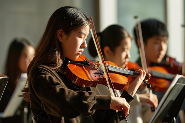 un grupo de personas tocando el violín