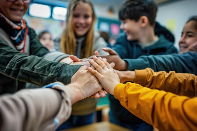 Foto un grupo de personas tomadas de la mano en un círculo