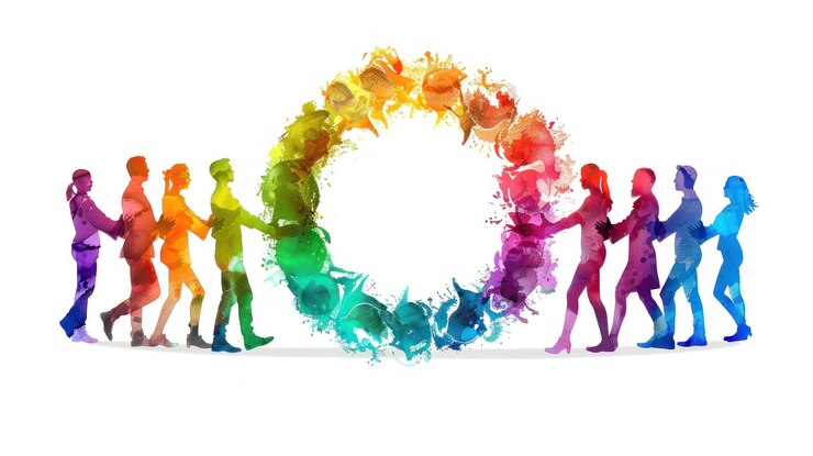 Foto un grupo de personas se toman de la mano en un círculo