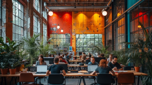 Un grupo de personas trabajando en un espacio de oficina moderno.