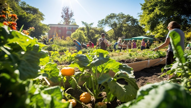 Grupo de personas trabajando en el jardín en un día soleado de verano