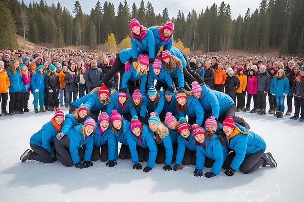 un grupo de personas en trajes azules están posando para una foto